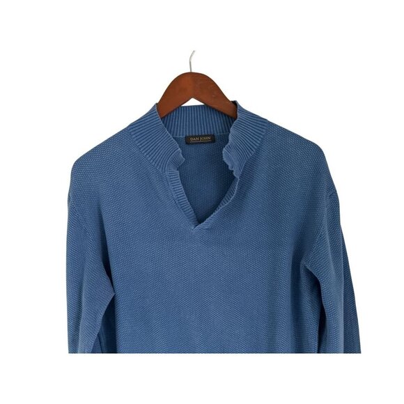 Dan John Blue Textured V-Neck Long Sleeve Pullover Sweater For Men - Picture 3 of 11